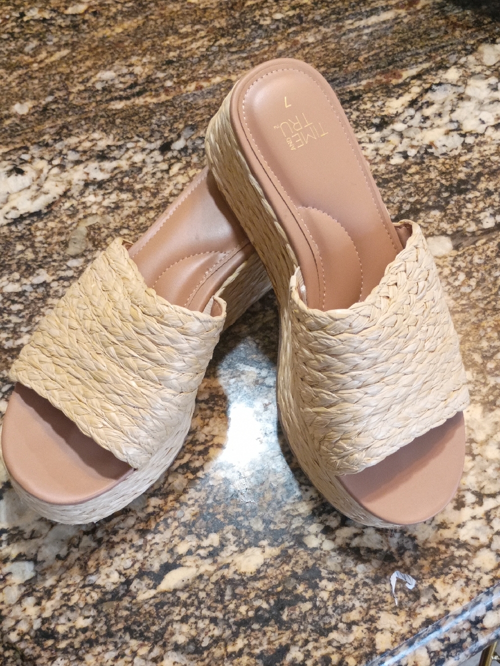 Time and Tru Beige Woven Platform Slide Sandals